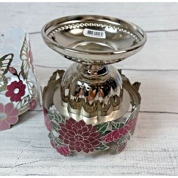 2 Bath & Body Works 3-Wick Candle Holders Butterflies Garden Pink Dahlia Pdstl - Picture 7 of 8